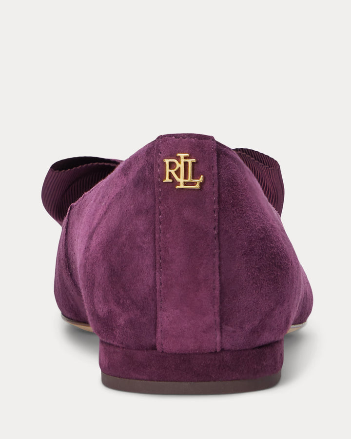 Ralph Lauren Londyn Bow-Trim Suede Ballet Flat