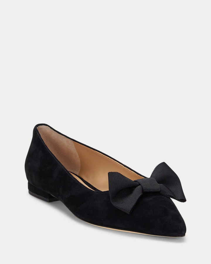 Ralph Lauren Londyn Bow-Trim Suede Ballet Flat