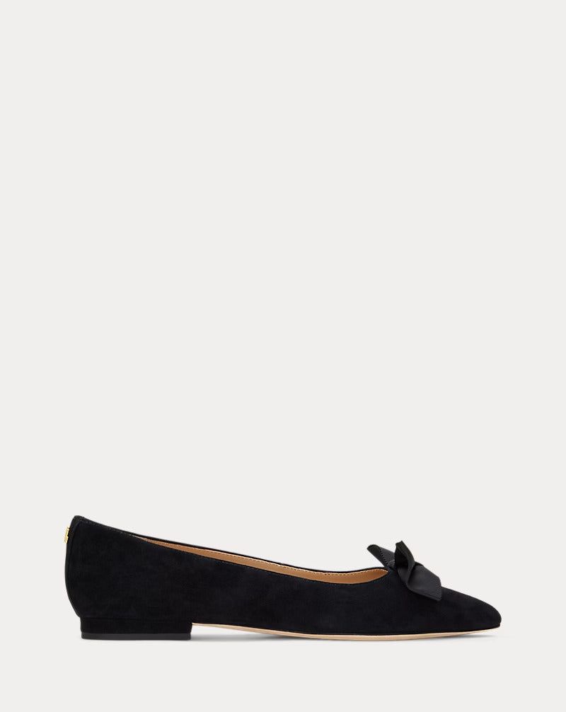 Ralph Lauren Londyn Bow-Trim Suede Ballet Flat