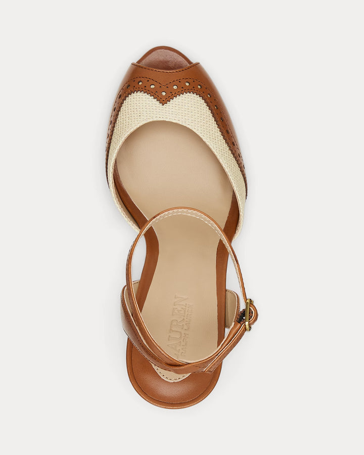 Ralph Lauren Kyla Straw & Calfskin Wingtip Sandal