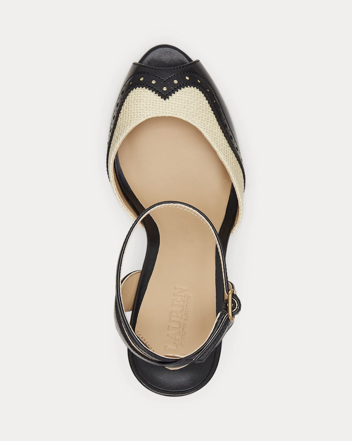 Ralph Lauren Kyla Straw & Calfskin Wingtip Sandal