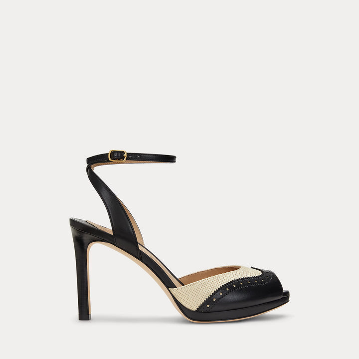 Ralph Lauren Kyla Straw & Calfskin Wingtip Sandal