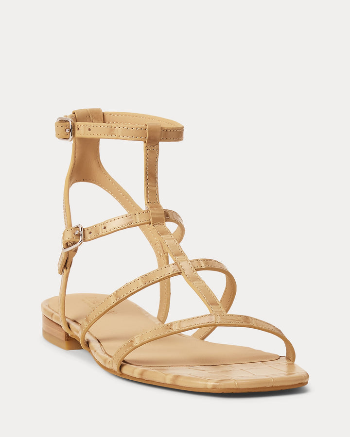 Ralph Lauren Everley Croc-Embossed Gladiator Sandal