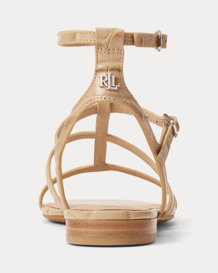 Ralph Lauren Everley Croc-Embossed Gladiator Sandal