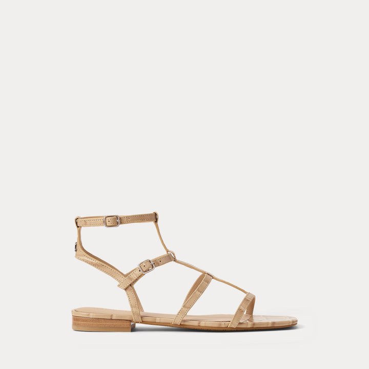 Ralph Lauren Everley Croc-Embossed Gladiator Sandal