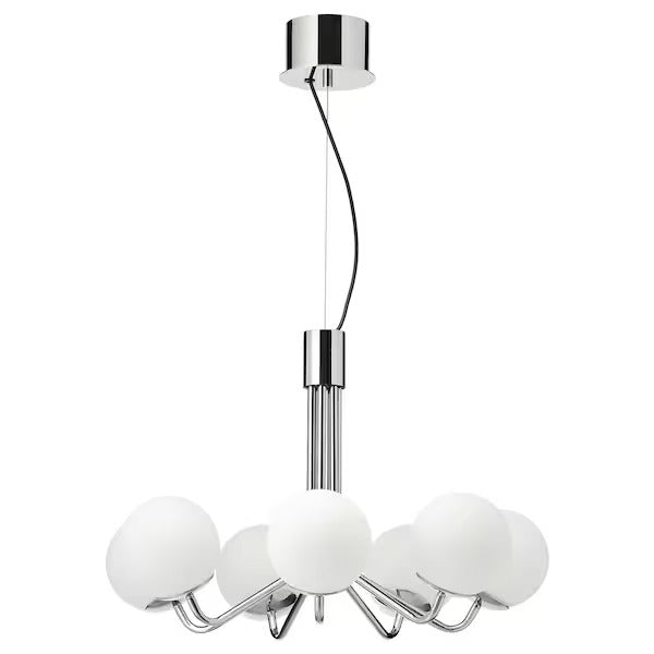 IKEA SIMRISHAMN Chandelier, 7-armed, chrome plated/opal glass, 28 "