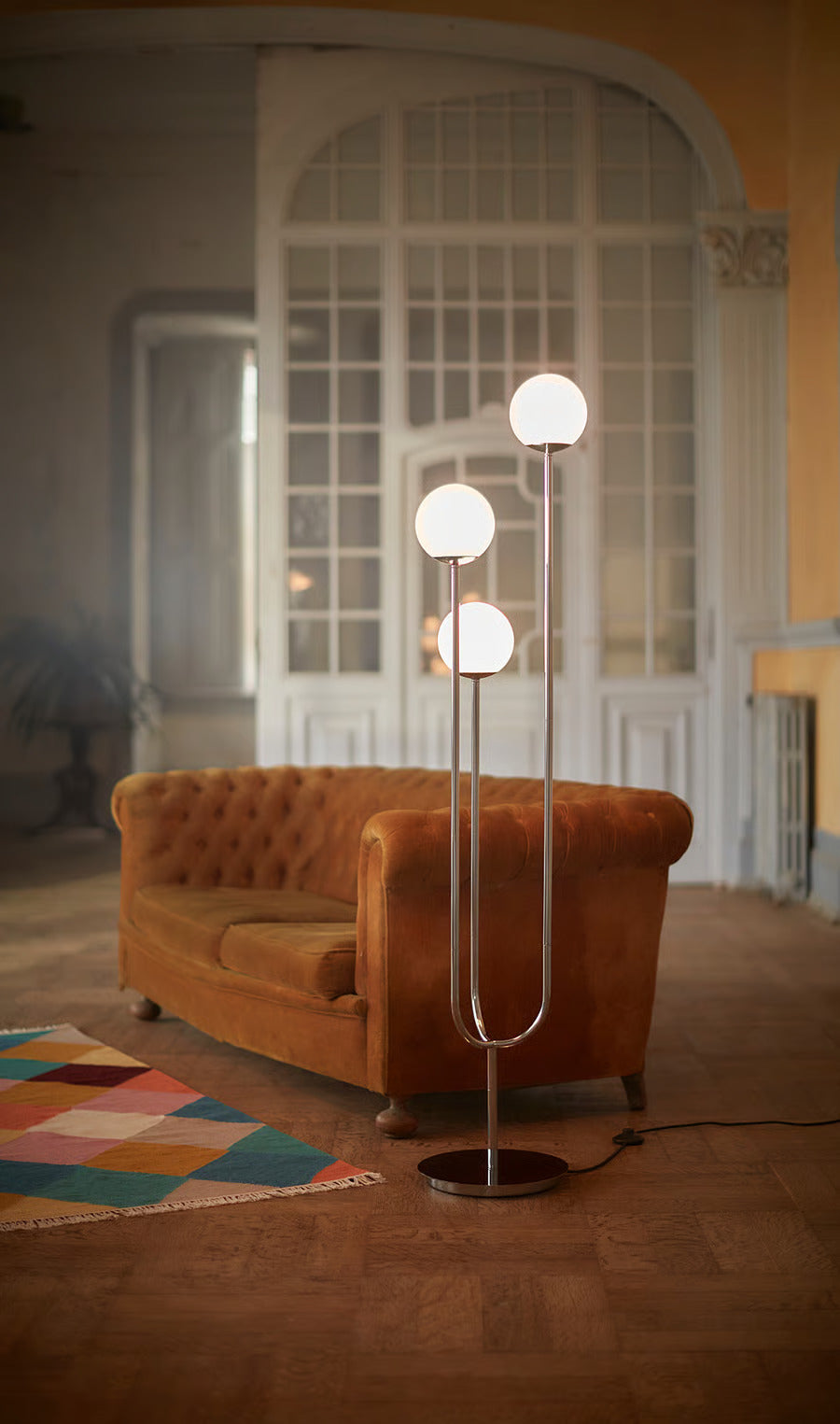 IKEA SIMRISHAMN Floor lamp, chrome plated/opal glass