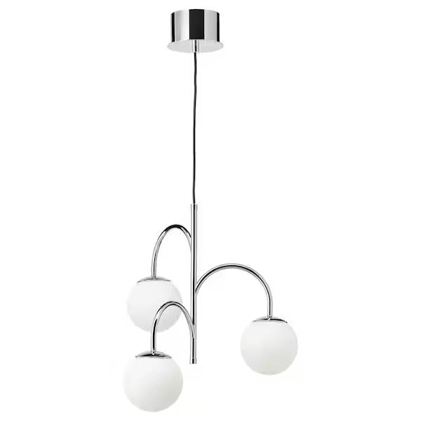 IKEA SIMRISHAMN Pendant lamp, 3-armed, chrome plated/opal glass, 22 "