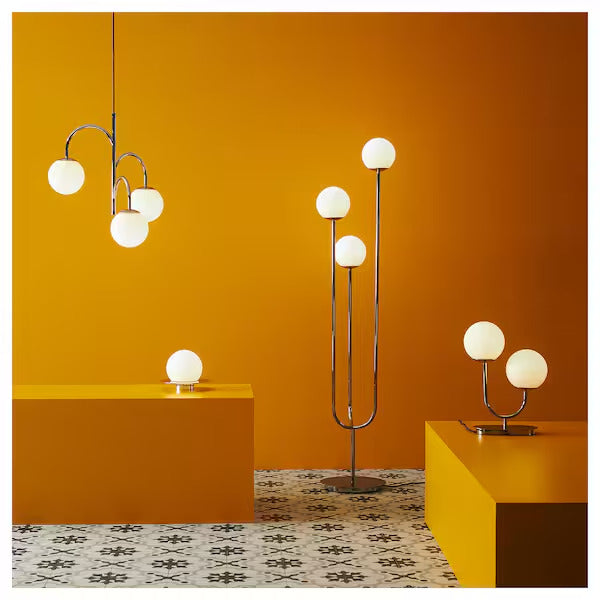 IKEA SIMRISHAMN Pendant lamp, 3-armed, chrome plated/opal glass, 22 "