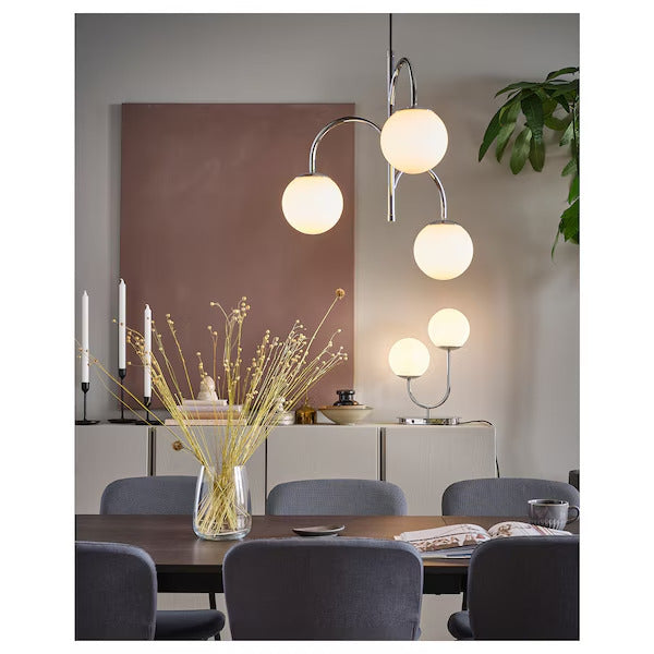 IKEA SIMRISHAMN Pendant lamp, 3-armed, chrome plated/opal glass, 22 "