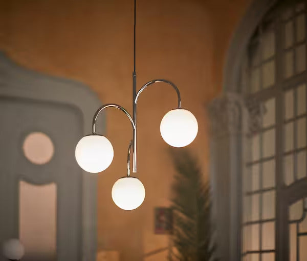 IKEA SIMRISHAMN Pendant lamp, 3-armed, chrome plated/opal glass, 22 "