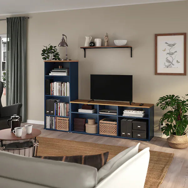 IKEA SKRUVBY TV storage combination, black-blue, 85x15x55 1/8 "