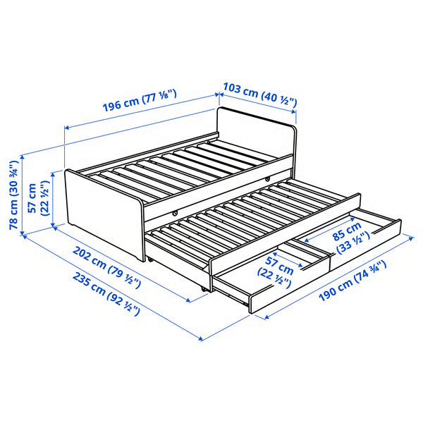 IKEA SLÄKT Bed frame w/pull-out bed + storage, white, Twin