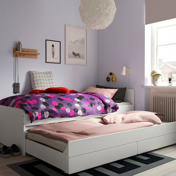 IKEA SLÄKT Bed frame w/pull-out bed + storage, white, Twin