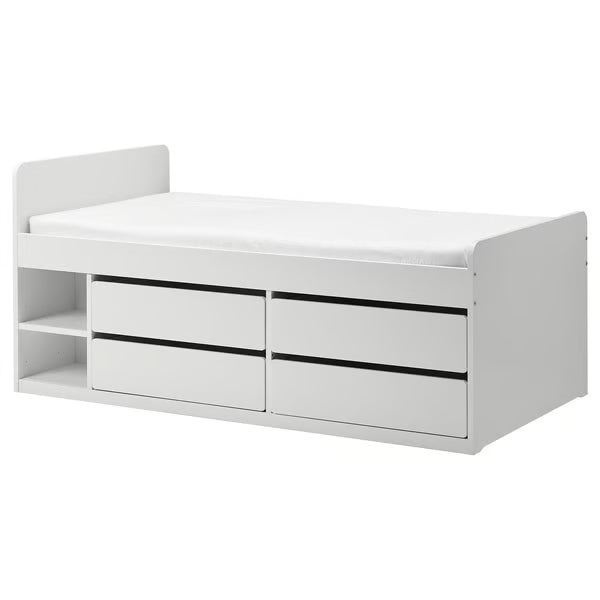 IKEA SLÄKT Bed frame w/storage+slatted bedbase, white, Twin