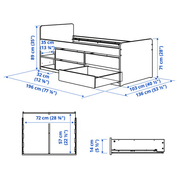 IKEA SLÄKT Bed frame w/storage+slatted bedbase, white, Twin