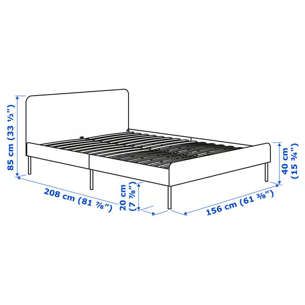 IKEA SLATTUM Upholstered bed frame, Knisa bright blue, Queen