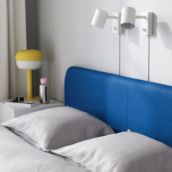 IKEA SLATTUM Upholstered bed frame, Knisa bright blue, Queen