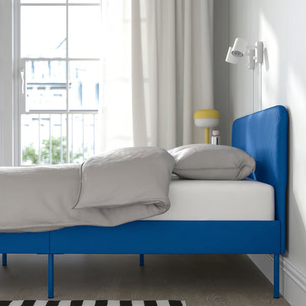 IKEA SLATTUM Upholstered bed frame, Knisa bright blue, Queen
