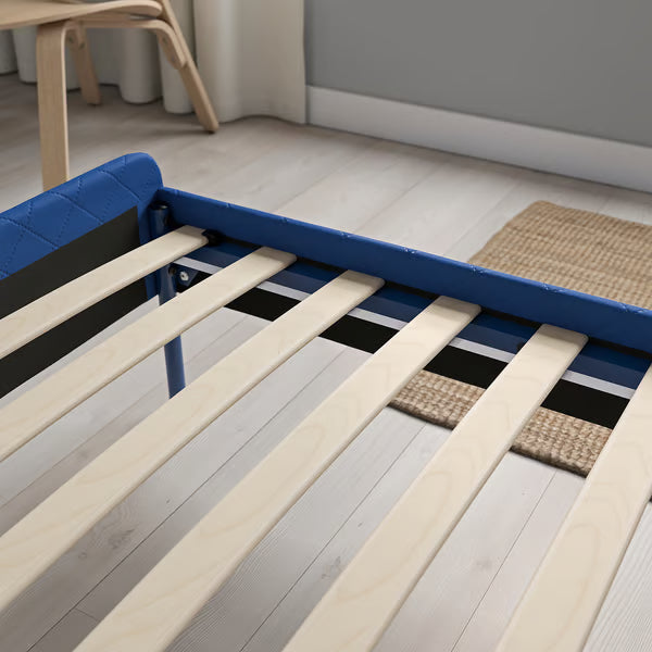 IKEA SLATTUM Upholstered bed frame, Knisa bright blue, Queen