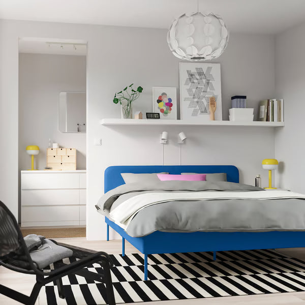IKEA SLATTUM Upholstered bed frame, Knisa bright blue, Queen