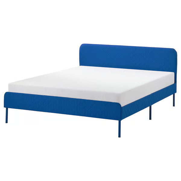 IKEA SLATTUM Upholstered bed frame, Knisa bright blue, Queen