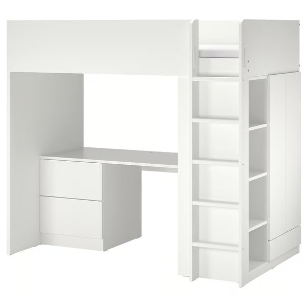 IKEA SMÅSTAD Loft bed, white white/with desk with 3 drawers, Twin