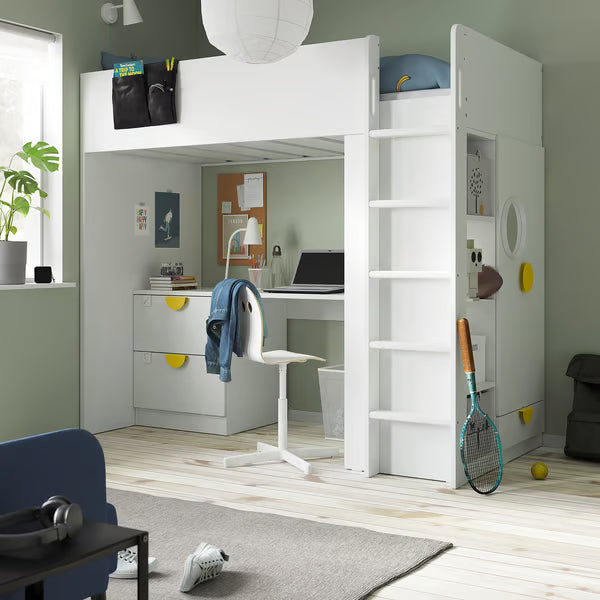 IKEA SMÅSTAD Loft bed, white white/with desk with 3 drawers, Twin