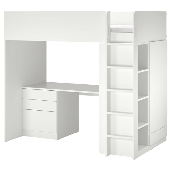 IKEA SMÅSTAD Loft bed, white white/with desk with 4 drawers, Twin