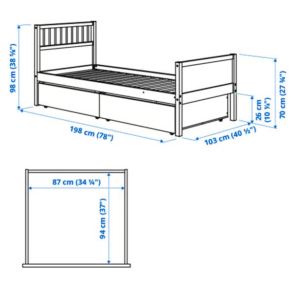 IKEA SMYGA Bed frame with storage, light gray, Twin