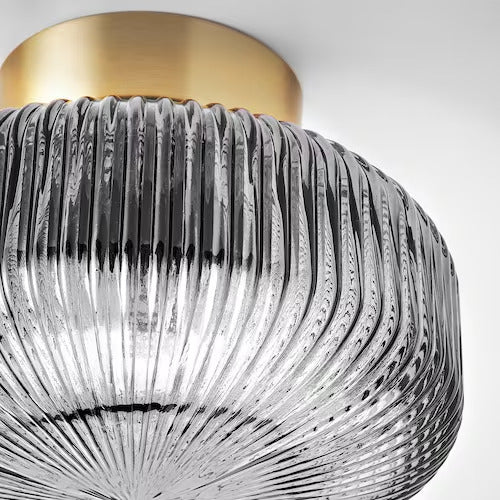 IKEA  SOLKLINT Ceiling lamp, brass/gray clear glass, 11 "