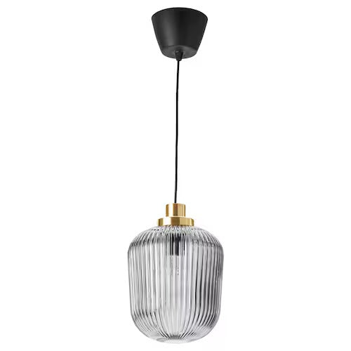 IKEA SOLKLINT Pendant lamp, brass/gray clear glass, 9 "