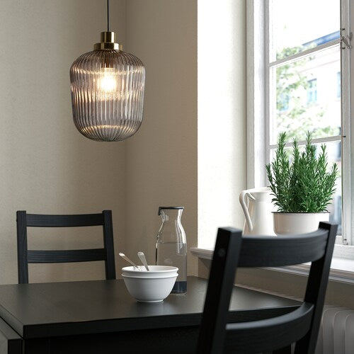 IKEA SOLKLINT Pendant lamp, brass/gray clear glass, 9 "