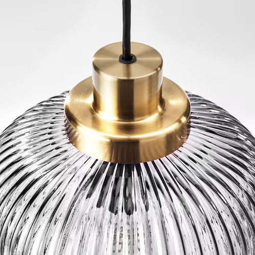 IKEA SOLKLINT Pendant lamp, brass/gray clear glass, 9 "