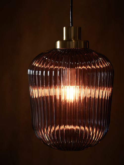 IKEA SOLKLINT Pendant lamp, brass/gray clear glass, 9 "