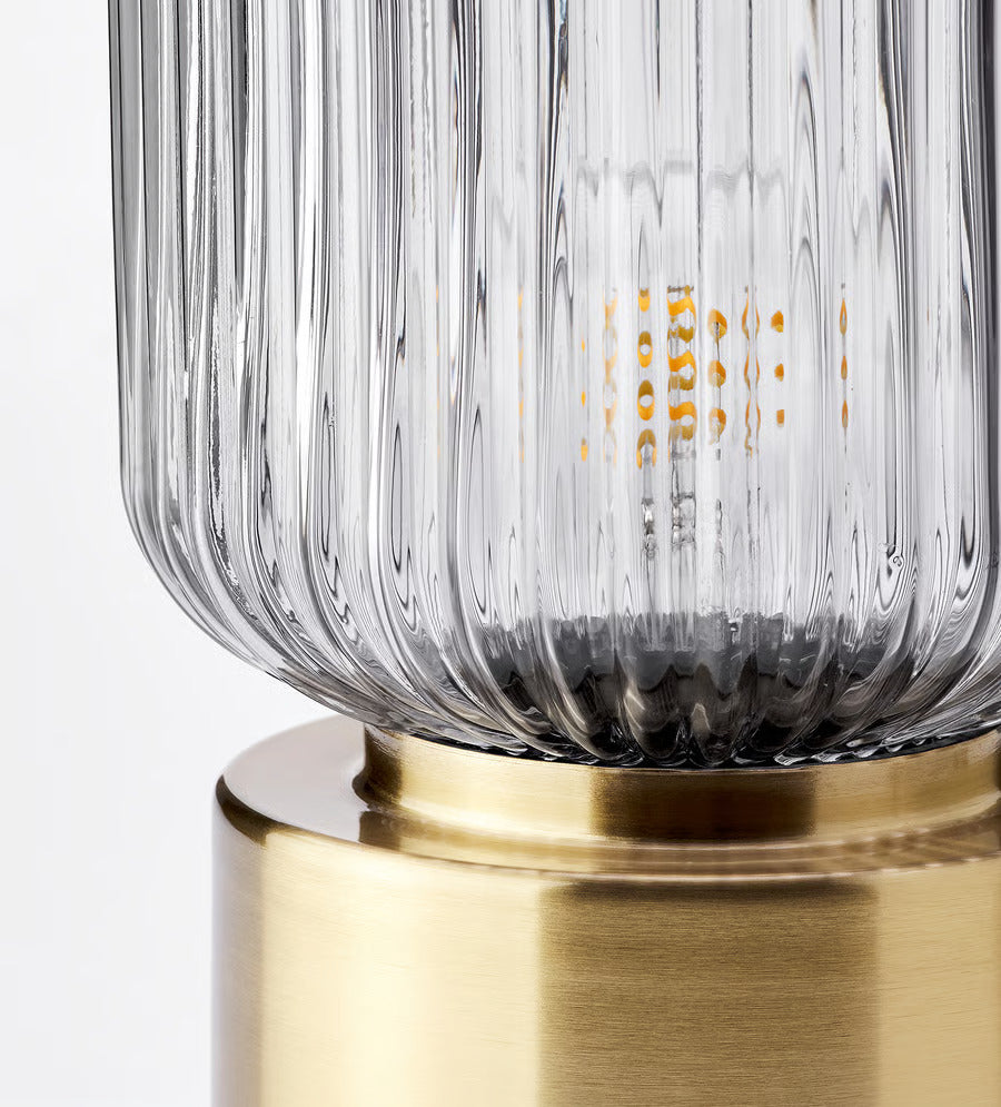 IKEA SOLKLINT Table lamp, brass/gray clear glass, 11 "
