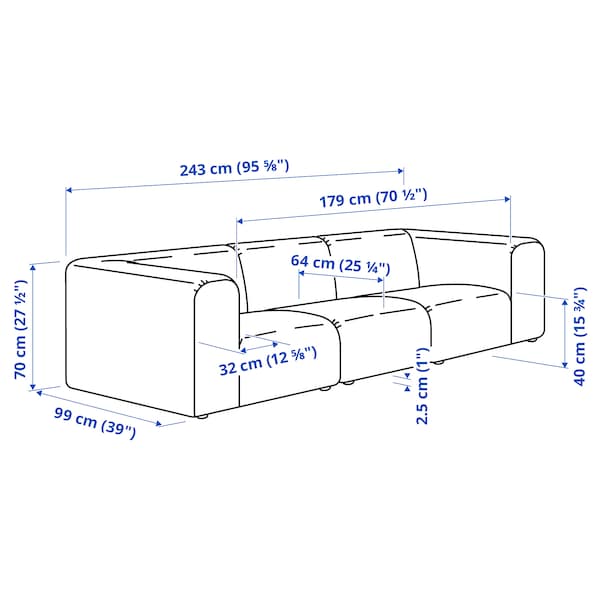 IKEA STOCKHOLM 2025 3-seat sofa, Djurmo gray/white