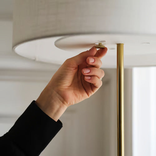 IKEA STOCKHOLM 2025 Floor lamp, white textile/brass plated, 63 "