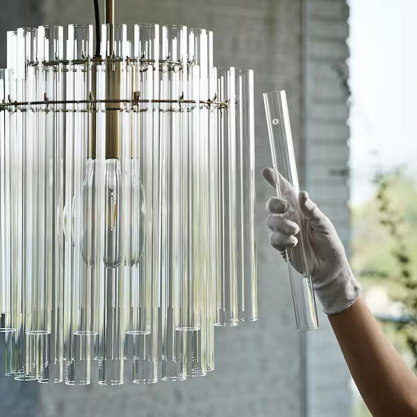 IKEA New STOCKHOLM 2025 Pendant lamp, glass/brass plated, 15 "