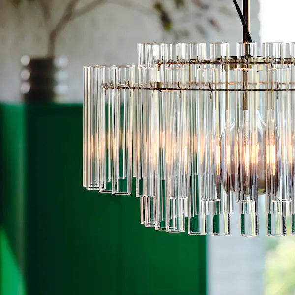 IKEA New STOCKHOLM 2025 Pendant lamp, glass/brass plated, 21 "