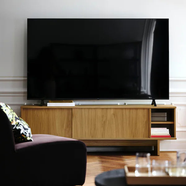 IKEA STOCKHOLM 2025 TV unit with sliding doors, oak veneer, 70 3/8x16 1/2x22 1/8 "