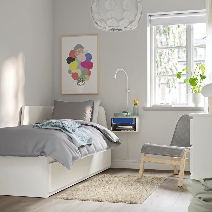 IKEA STOMSÖ Wall-mounted bedside table, birch effect white/blue, 14 1/8x11 3/8x7 7/8 "