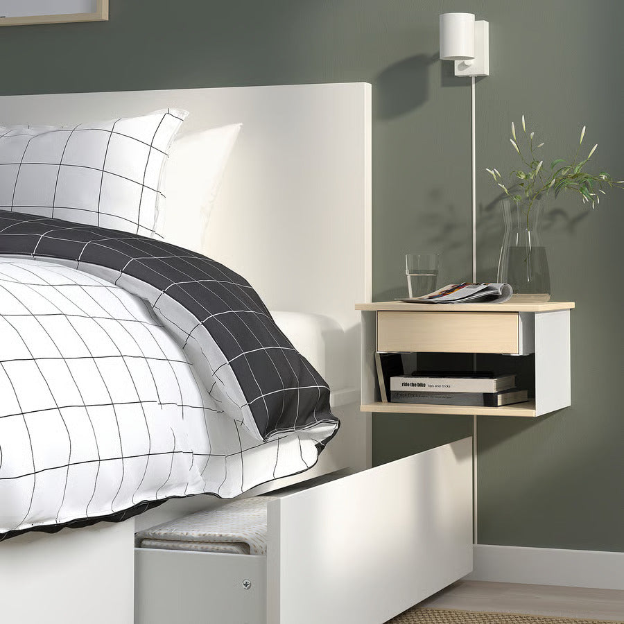 IKEA STOMSÖ Wall-mounted bedside table, birch effect white/blue, 14 1/8x11 3/8x7 7/8 "