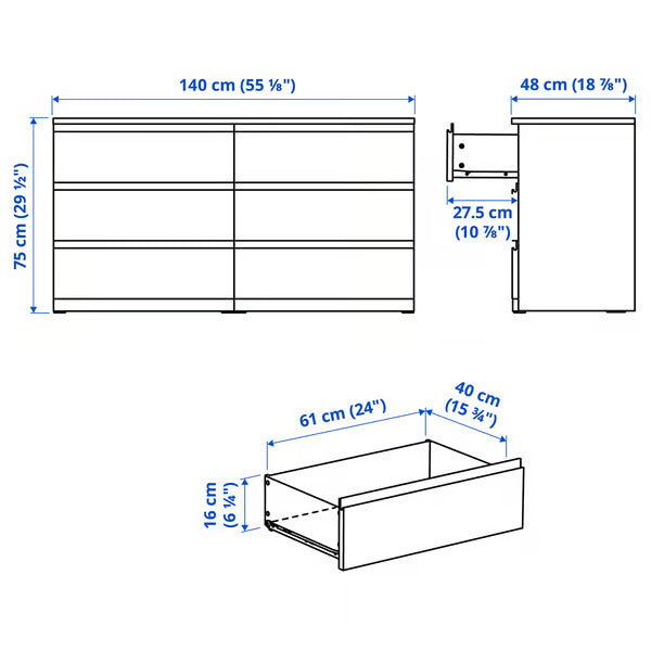 IKEA STORKLINTA 6-drawer dresser, white/anchor/unlock function