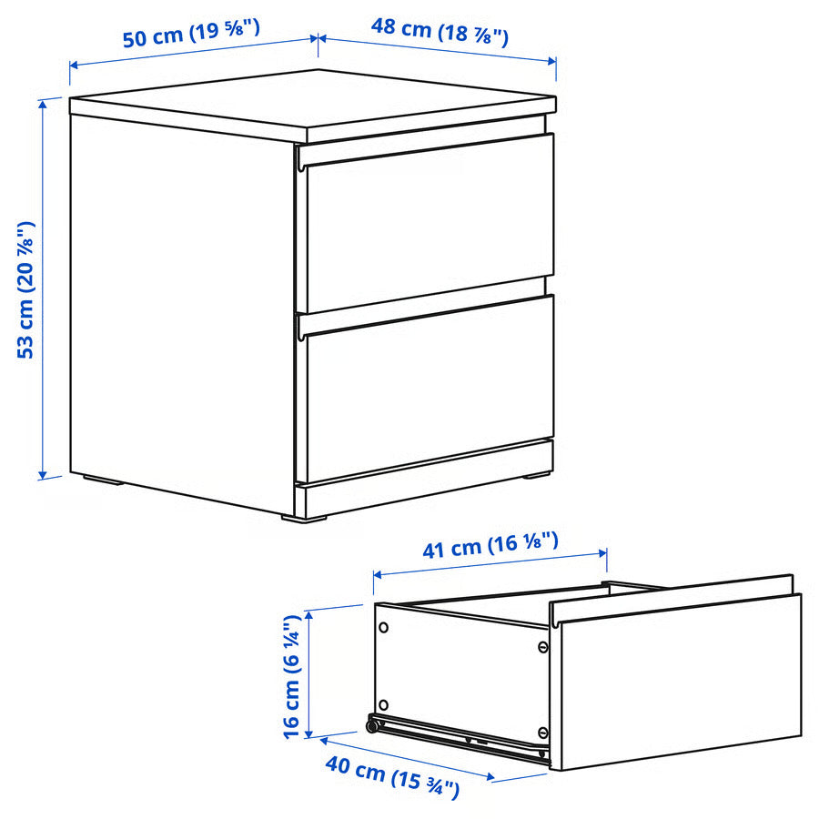 IKEA STORKLINTA Nightstand, white/with 2 drawers, 19 5/8x18 7/8x20 7/8 "