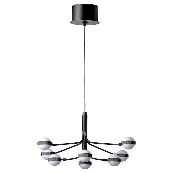 IKEA STORSLINGA LED chandelier, 8-armed, black/white, 28 "