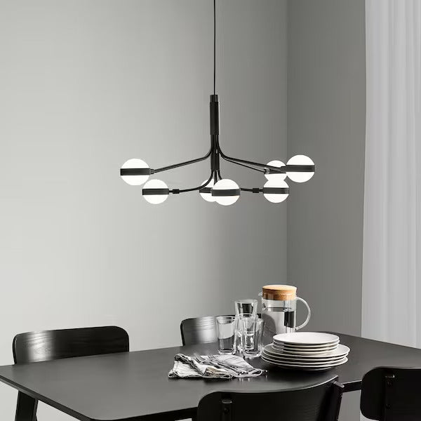 IKEA STORSLINGA LED chandelier, 8-armed, black/white, 28 "