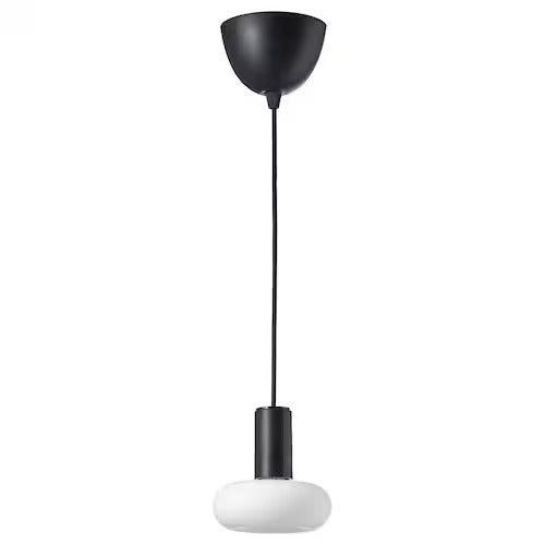 IKEA SUNNEBY / MOLNART Pendant lamp with LED bulb, black/donut-shaped opal