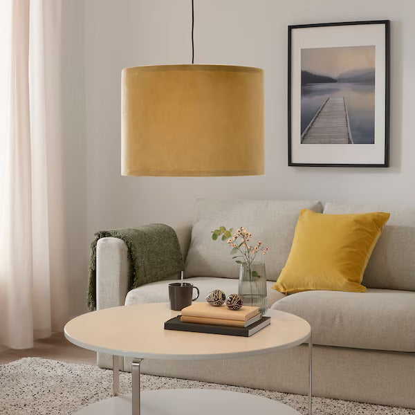 IKEA SUNNEBY / MOLNSKIKT Pendant lamp, black/dark yellow velvet