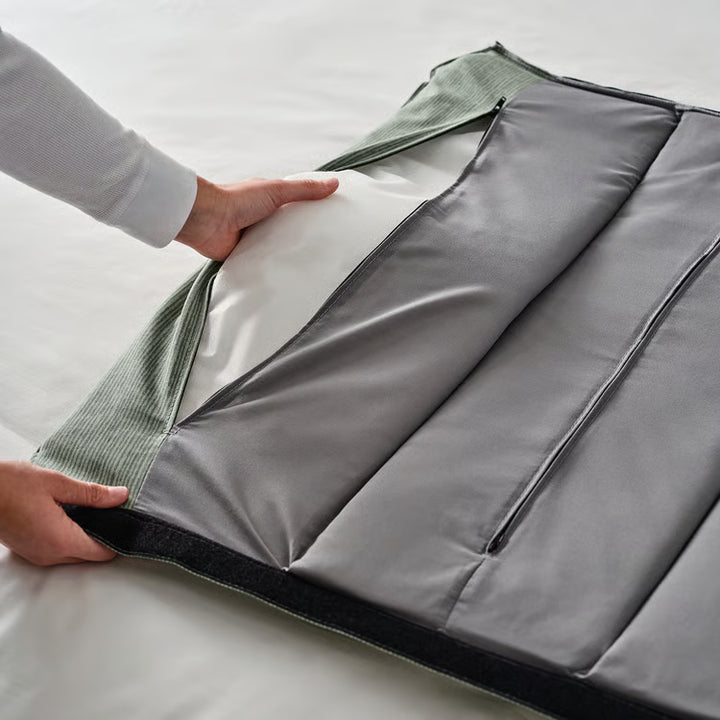 IKEA TÄLLÅSEN Upholstered bed frame, Kulsta gray-green/Luröy, Queen